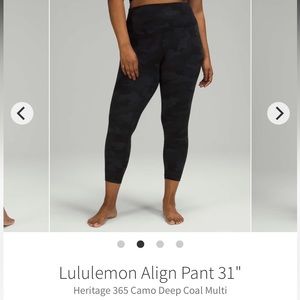 EUC Lululemon Align Legging 31” Tall Deep Coal Camo